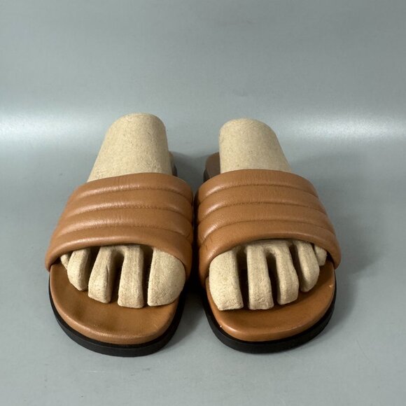 Garnet Hill Made In Italy Daria Modern Slides in Brown Leather, Size 7 1/2 - Picture 3 of 15